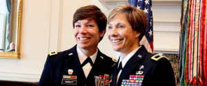 Maj. Gen. Maria Barrett poses with Brig. Gen. Paula Lodi during then Col. Lodi's promotion ceremony at the Army Navy Country Club in Arlington, VA on 12 July 2019. (Credit: U.S. Army)