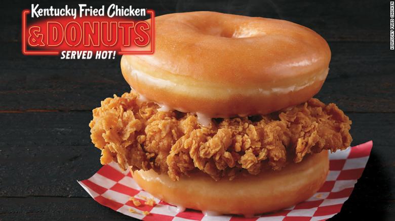New combination of fried chicken and glazed doughnuts at KFC.