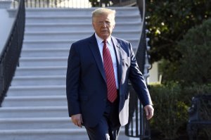 President Donald Trump walks over to talk with reporters on the South Lawn of the White House in Washington, Sunday, Sept. 22, 2019, as he prepares to board Marine One for the short trip to Andrews Air Force Base. Trump is traveling to Texas and Ohio before heading to New York for the upcoming United Nations General assembly. (AP Photo/Susan Walsh)