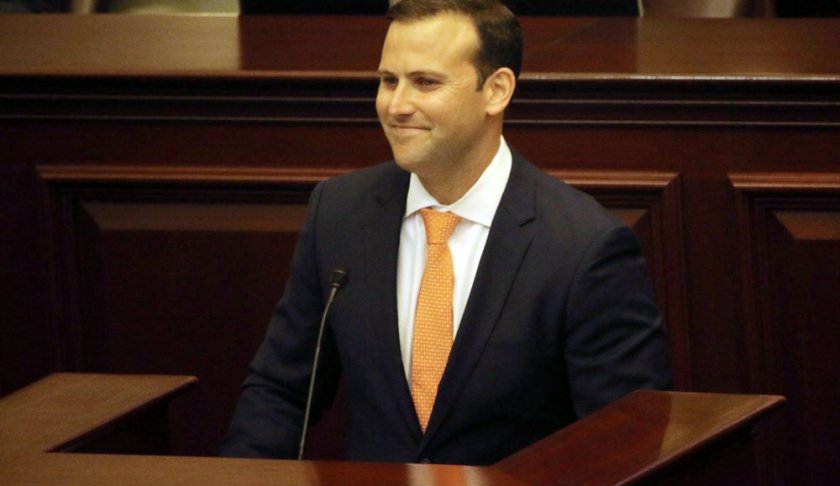 State Rep. Chris Sprowls, 35, addresses the Florida House of Representatives, Tuesday, Sept. 17, 2019, in Tallahassee, Fla., after the Republican was elected to lead the 120-member chamber. (AP Photo/Bobby Caina Calvan)