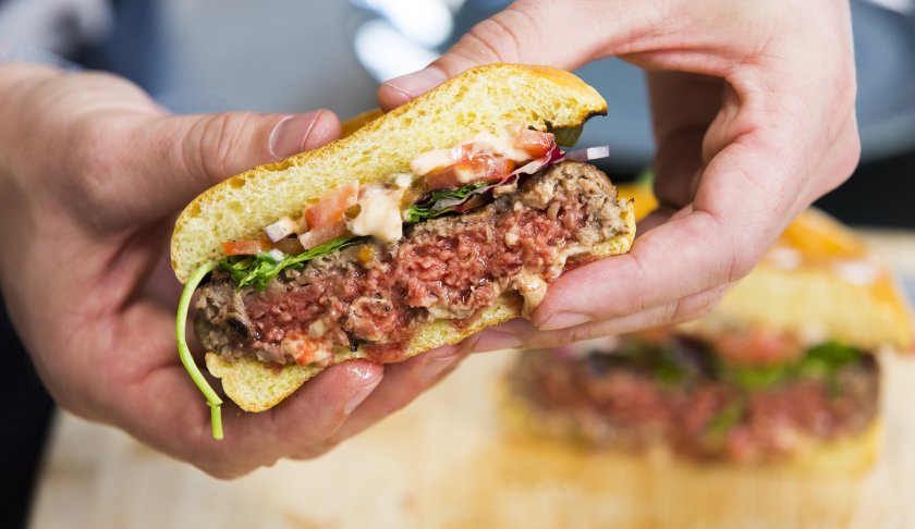The Impossible Burger is hitting grocery shelves for the first time this week. (Credit: CNN)