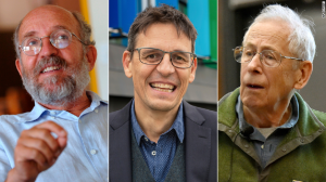 Michel Mayor (left) and Didier Queloz (center) will share half the prize, while the other half was awarded to James Peebles (right). (Credit: CNN)