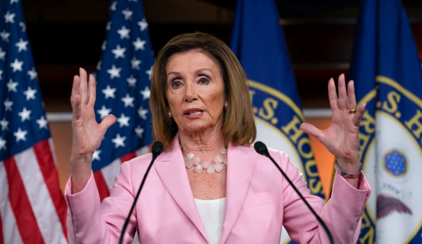 Speaker of the House Nancy Pelosi, D-Calif., meets with reporters just after the House Judiciary Committee approved guidelines for impeachment hearings on President Donald Trump, at the Capitol in Washington, Thursday, Sept. 12, 2019. (AP Photo/J. Scott Applewhite)