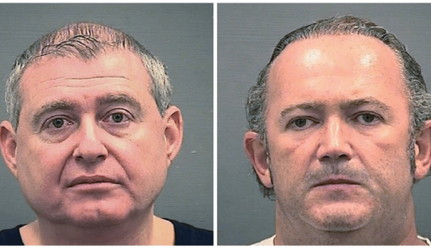 This combination of Wednesday, Oct. 9, 2019, photos provided by the Alexandria Sheriff’s Office shows booking photos of Lev Parnas, left, and Igor Fruman. The associates of Rudy Giuliani, were arrested on a four-count indictment that includes charges of conspiracy, making false statements to the Federal Election Commission and falsification of records. The men had key roles in Giuliani's efforts to launch a Ukrainian corruption investigation against Biden and his son, Hunter. (Alexandria Sheriff's Office via AP)