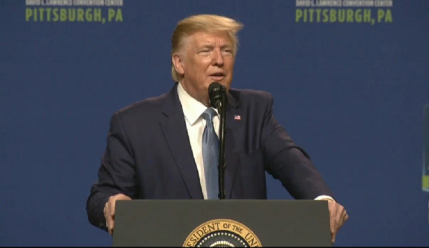 Pres. Donald Trump speaking in Pittsburgh on Oct. 23, 2019. (Credit: CBS)