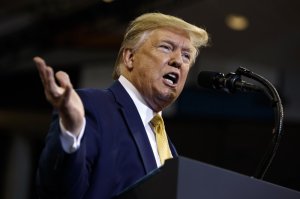 President Donald Trump speaks during a campaign rally at the Lake Charles Civic Center, Friday, Oct. 11, 2019, in Lake Charles, La. (AP Photo/Evan Vucci)