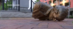 Toppled Robert E. Lee statue in downtown Fort Myers. (Credit: WINK News)