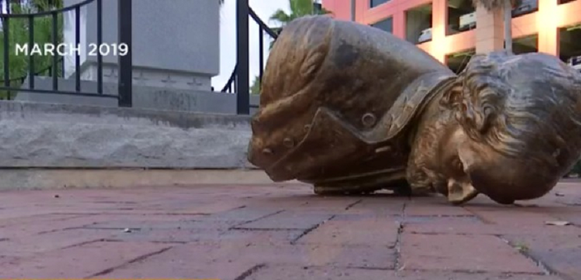 Toppled Robert E. Lee statue in downtown Fort Myers. (Credit: WINK News)