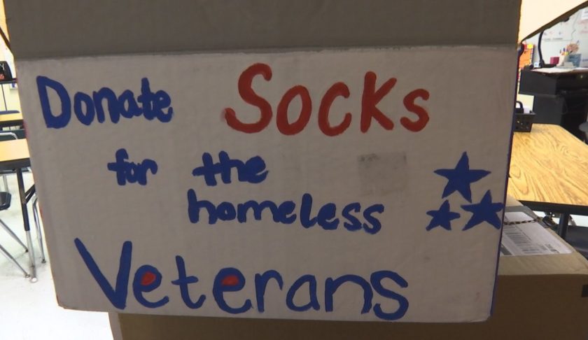 Cape Coral High School Anchor Club collects socks for veterans. (Credit: WINK News)