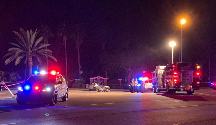 Crash scene involving a motorcycle and a car on Tuesday evening. (Credit: WINK News)