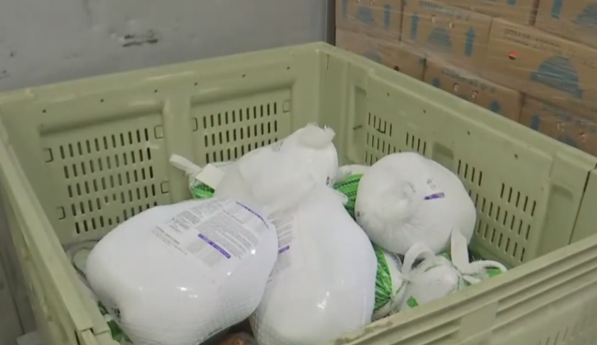 Donations of turkeys at the Harry Chapin Food Bank of Southwest Florida. (Credit: WINK News)