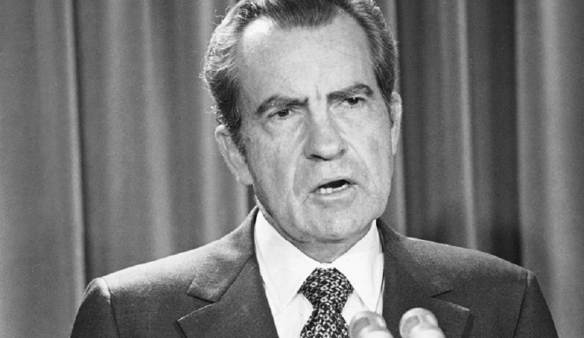 FILE - In this April 17, 1973 file photo, President Richard Nixon speaks during White House news briefing in Washington. (AP Photo/Henry Burroughs. File)