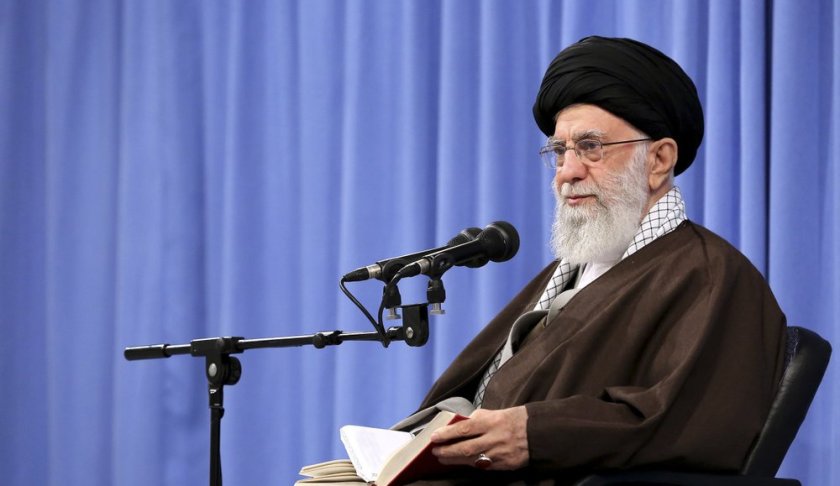 In this picture released by an official website of the office of the Iranian supreme leader, Supreme Leader Ayatollah Ali Khamenei talks to clerics during his Islamic thoughts class in Tehran, Iran, Sunday, Nov. 17, 2019. Iran's supreme leader on Sunday backed the government's decision to raise gasoline prices and called angry protesters who have been setting fire to public property over the hike "thugs," signaling a potential crackdown on the demonstrations. (Office of the Iranian Supreme Leader via AP)