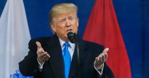 President Donald Trump speaks at New York City's 100th annual Veterans Day parade, Monday, Nov. 11, 2019, in New York. (AP Photo/Seth Wenig)