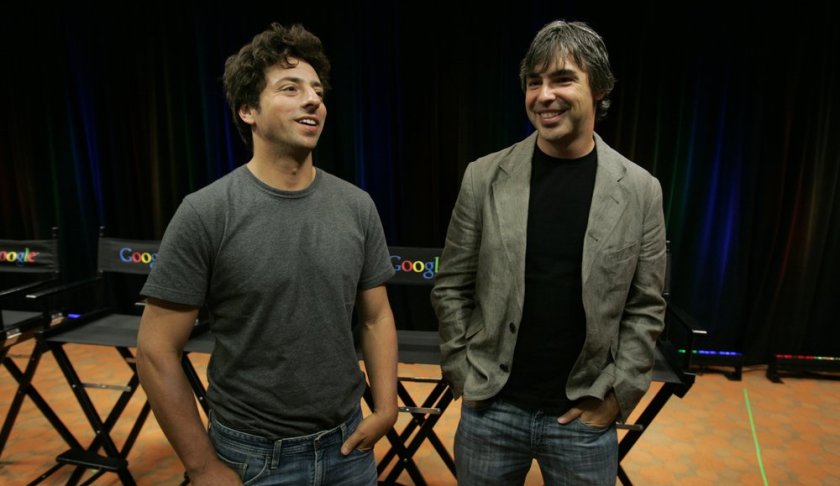FILE - In this Sept. 2, 2008, file photo Google co-founders Sergey Brin, left, and Larry Page talk about the new Google Browser, "Chrome," during a news conference at Google Inc. headquarters in Mountain View, Calif. Page and Brin are stepping down from their roles within the parent company, Alphabet. Page, who had been serving as CEO of Alphabet, and Brin, who had been president of Alphabet, will remain on the board of the company. (AP Photo/Paul Sakuma, File)
