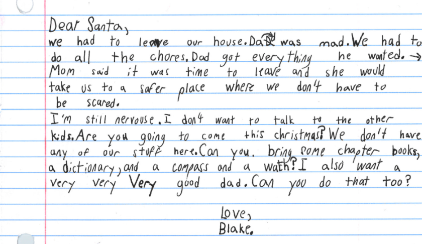 Letter the little boy wrote to Santa Claus. (Credit: SafeHaven of Tarrant County)