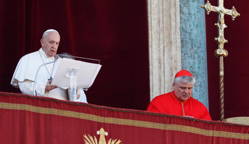 Pope Francis delivers the "Urbi et Orbi" 2019 Christmas Day message from the main balcony of St. Peter's Basilica at the Vatican. (Credit: Yara Nardi/Reuters via CBS News)