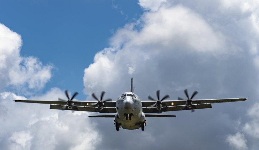 In this photo taken Aug. 26, 2019 and released by the U.S. Air Force, A U.S. Air Force C-130J Super Hercules approaches for landing at Camp Simba, Manda Bay, Kenya. The al-Shabab extremist group said Sunday, Jan. 5, 2020 that it has attacked the Camp Simba military base used by U.S. and Kenyan troops in coastal Kenya, while Kenya's military says the attempted pre-dawn breach was repulsed and at least four attackers were killed. (Staff Sgt. Devin Boyer/U.S. Air Force via AP)
