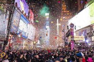 Confetti falls at midnight on the Times Square New Year's Eve celebration, Wednesday, Jan. 1, 2020, in New York. (Photo by Ben Hider/Invision/AP)