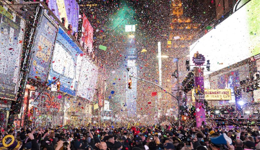 Confetti falls at midnight on the Times Square New Year's Eve celebration, Wednesday, Jan. 1, 2020, in New York. (Photo by Ben Hider/Invision/AP)