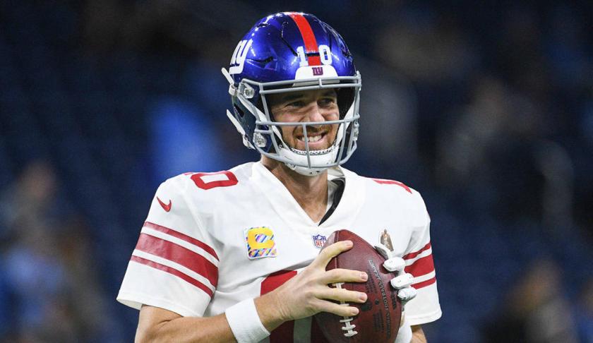 FILE: Oct 27, 2019; Detroit, MI, USA; New York Giants quarterback Eli Manning (10) before the game against the Detroit Lions at Ford Field. (Mandatory Credit: Tim Fuller-USA TODAY Sports via CBS Sports/FILE)