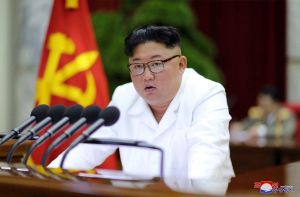 FILE: In this photo provided by the North Korean government on Dec. 30, Kim Jong Un speaks during a Workers’ Party meeting in Pyongyang on Dec. 29, 2019 (Korean Central News Agency/AP/FILE)