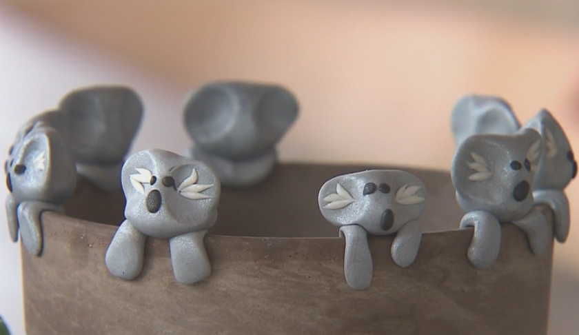 Owen is carefully crafting koalas for a cause. (Credit: CBS Boston)