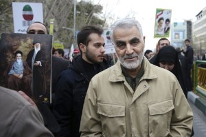 FILE - In this Thursday, Feb. 11, 2016, file photo, Qassem Soleimani, commander of Iran's Quds Force, attends an annual rally commemorating the anniversary of the 1979 Islamic revolution, in Tehran, Iran. Iraqi TV and three Iraqi officials said Friday, Jan. 3, 2020, that Gen. Qassim Soleimani, the head of Iran’s elite Quds Force, has been killed in an airstrike at Baghdad’s international airport. (AP Photo/Ebrahim Noroozi, File)