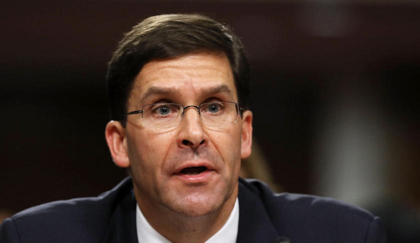 WASHINGTON, DC - NOVEMBER 02: Mark Esper testifies before the Senate Armed Services Committee during his confirmation hearing to be secretary of the U.S. Army in the Dirksen Senate Office Building on Capitol Hill November 2, 2017 in Washington, DC. Nominated by President Donald Trump, Esper is an Army veteran and currently serves as vice president of government relations for the giant defense contractor Raytheon. (Photo by Chip Somodevilla/Getty Images via CBS News)