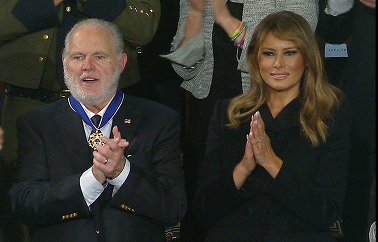 During his State of the Union address, President Trump presented political radio host Rush Limbaugh with the Presidential Medal of Freedom. (Credit: CNN)