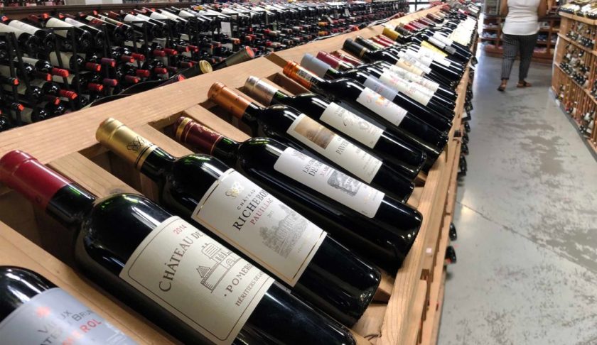LOS ANGELES, CALIFORNIA - OCTOBER 03: Bottles of French wine are displayed for sale in a liquor store on October 3, 2019 in Los Angeles, California. The Trump administration has slapped $7.5 billion in tariffs on European products including French wine, Italian cheese and Scotch whisky. (Photo by Mario Tama/Getty Images)