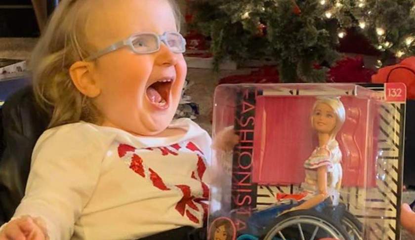 An Ohio 2-year-old with Spina Bifida was more than ecstatic when she received a Barbie doll in a wheelchair. (Credit: Inside Edition)