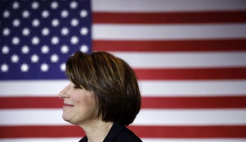 FILE - In this Jan. 10, 2020, file photo Democratic presidential candidate Sen. Amy Klobuchar, D-Minn., visits with attendees after speaking at a campaign event in Cedar Rapids, Iowa. (AP Photo/Patrick Semansky, File)