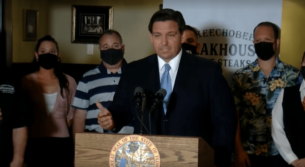 Governor DeSantis urges restaurant dining during press conference amid pandemic