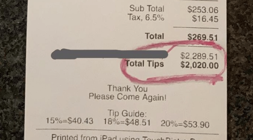 Server at Cape Coral restaurant receives $2,020 tip to end the year