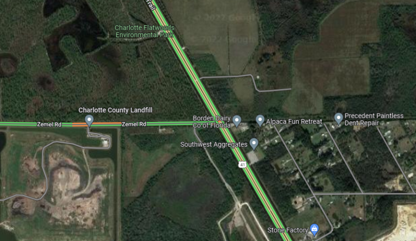 The approximate area of a deadly wrong-way crash on US-41 in Charlotte County.