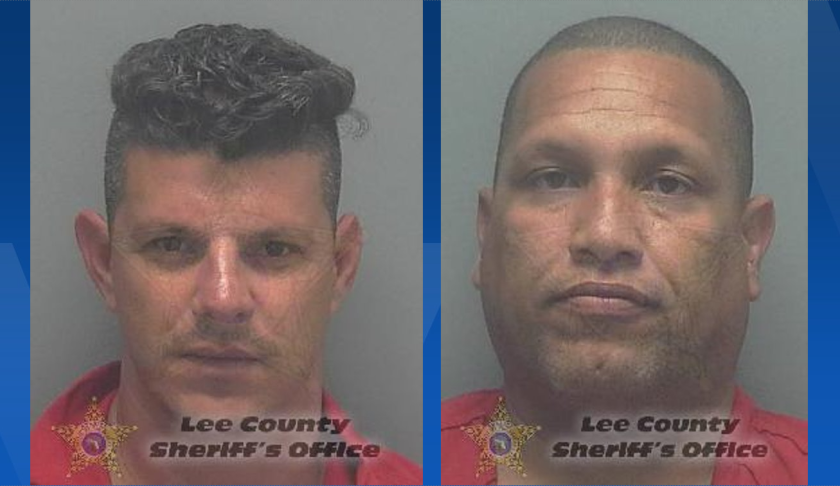 Two men were arrested in Lee County on Monday morning, suspected of stealing fuel and committing credit card fraud.
