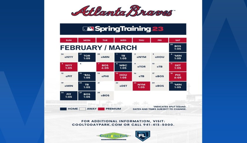 2021 Atlanta Braves Spring Training Schedule (Updated with TV, Streaming  info) - Battery Power