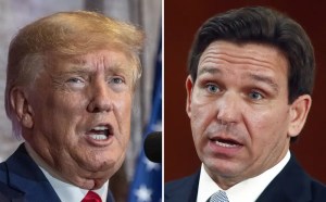 This combination of the photos shows former President Donald Trump, left, and Florida Gov. Ron DeSantis, right. (AP Photo/File)