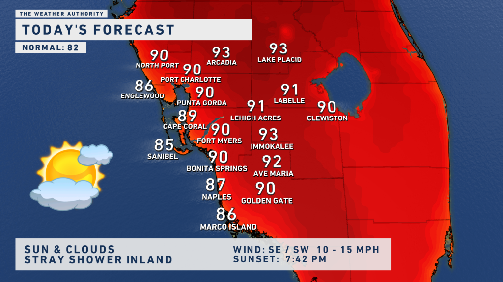 Hot Sunday with a chance for a stray shower inland