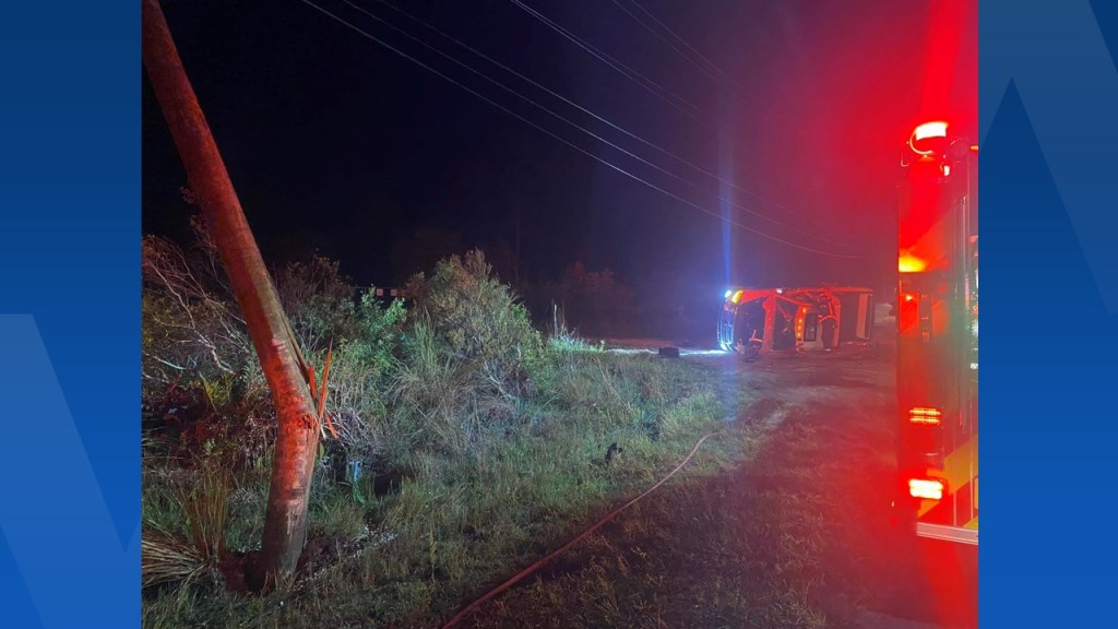 Rollover crash causes brush fire, power outage on Little Pine Island