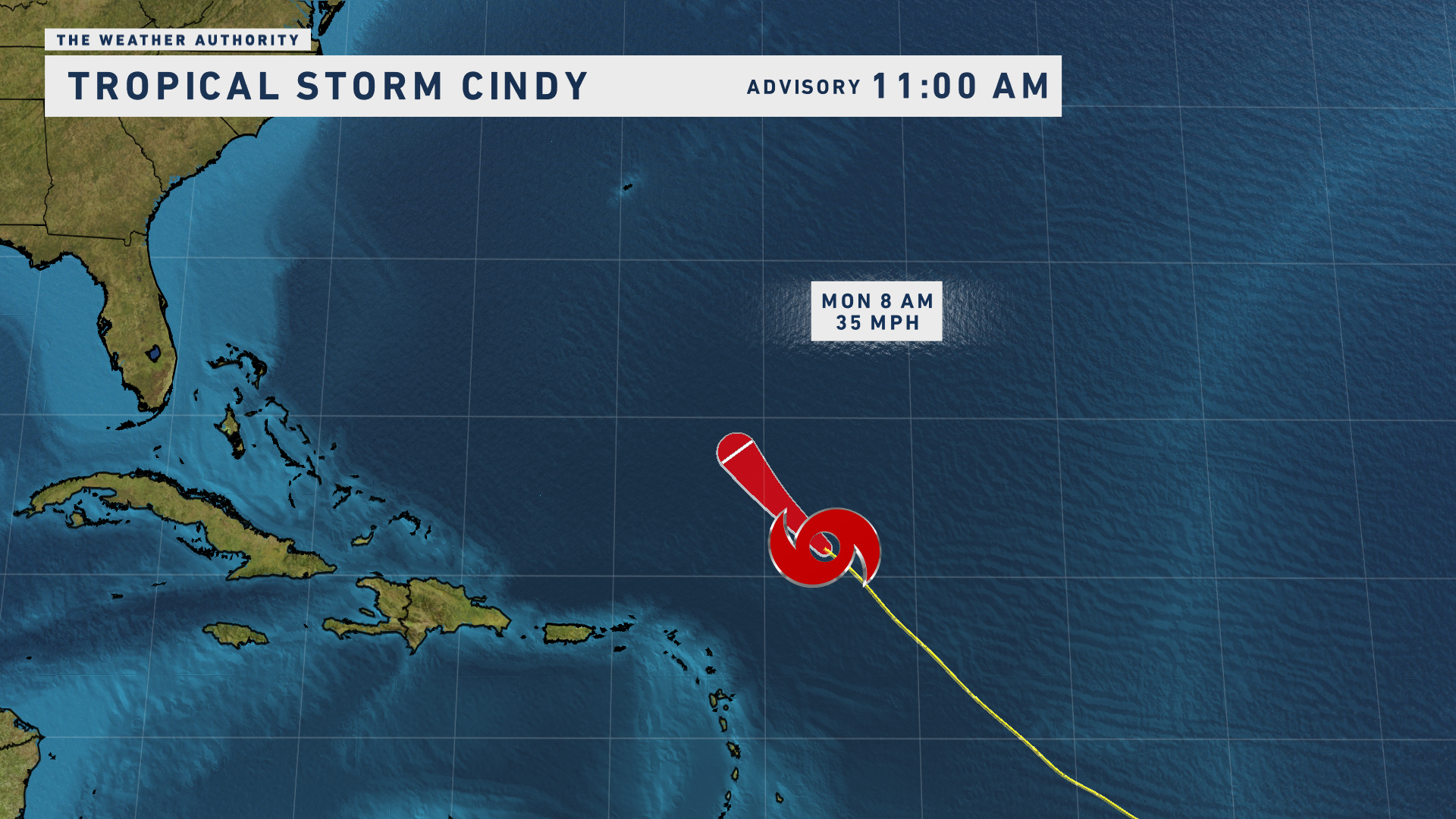 Tropical Storm Cindy moves west