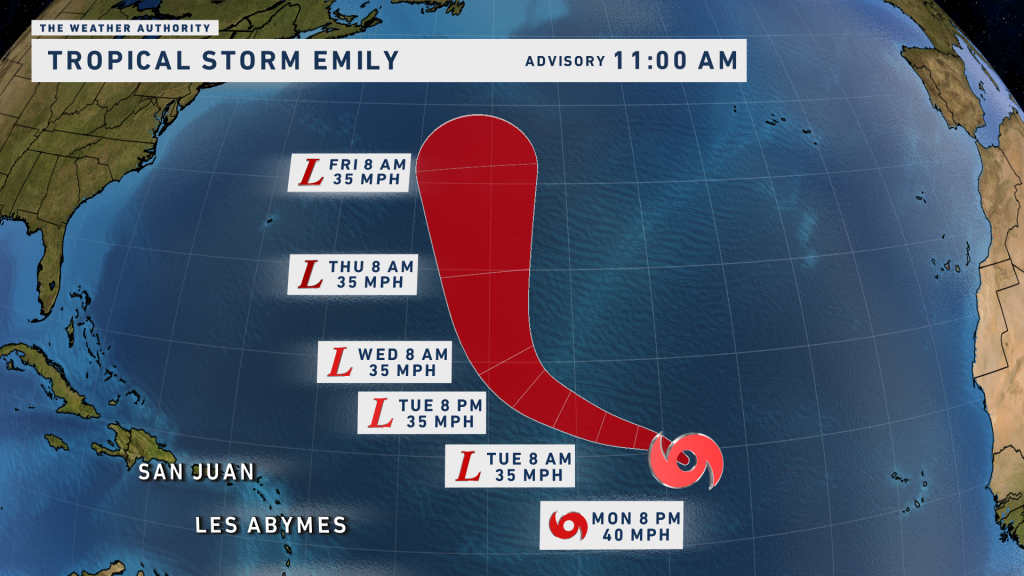 Tropical Storm Emily forms in the Atlantic