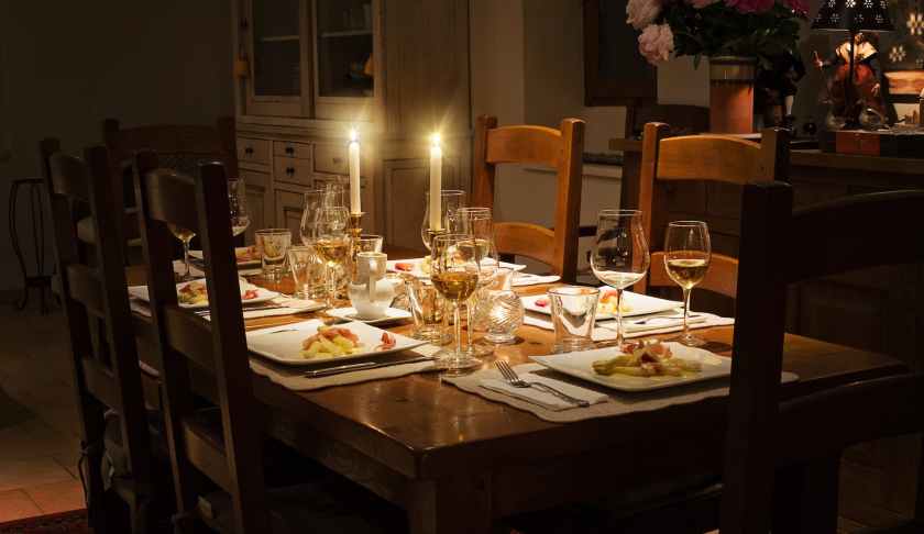dinnerware set on brown wooden table