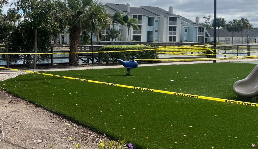 The site where a toddler drowned near a playground at The Retreat. PHOTO CREDIT: WINK News