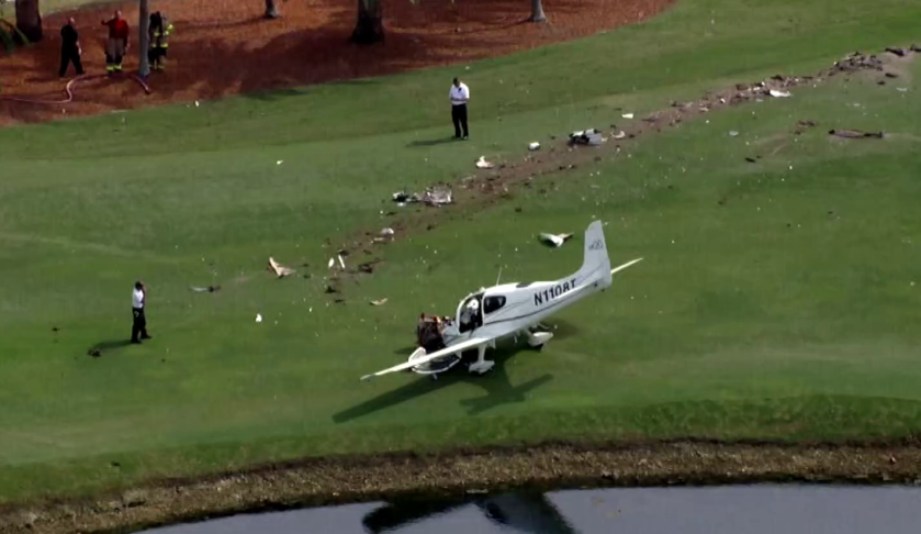 A plane crash on a gold course in Key Large. CREDIT: WSVN