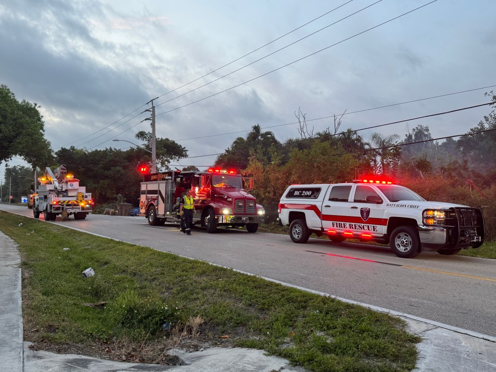 Tice Fire & Rescue District trucks at scene of three structure fire. CREDIT: WINK News