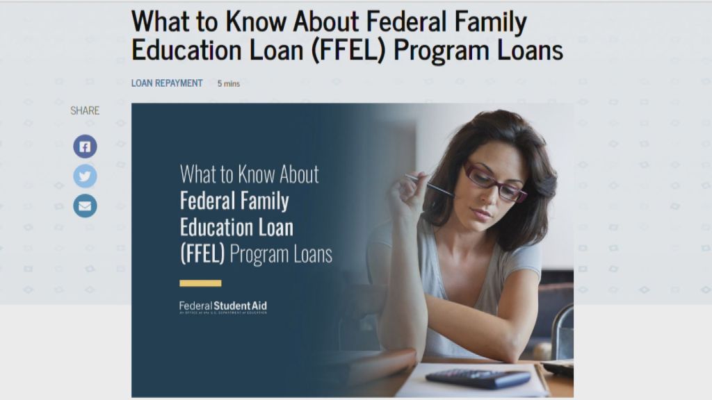 Screenshot from the Federal Student Aid website about FFEL program student loans
