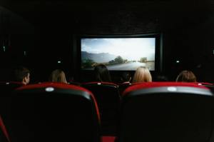 a group of people watching movie