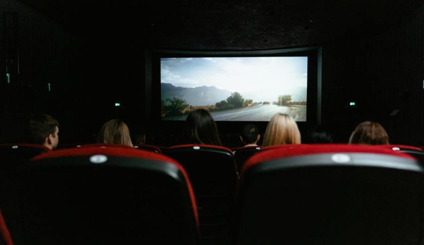 a group of people watching movie
